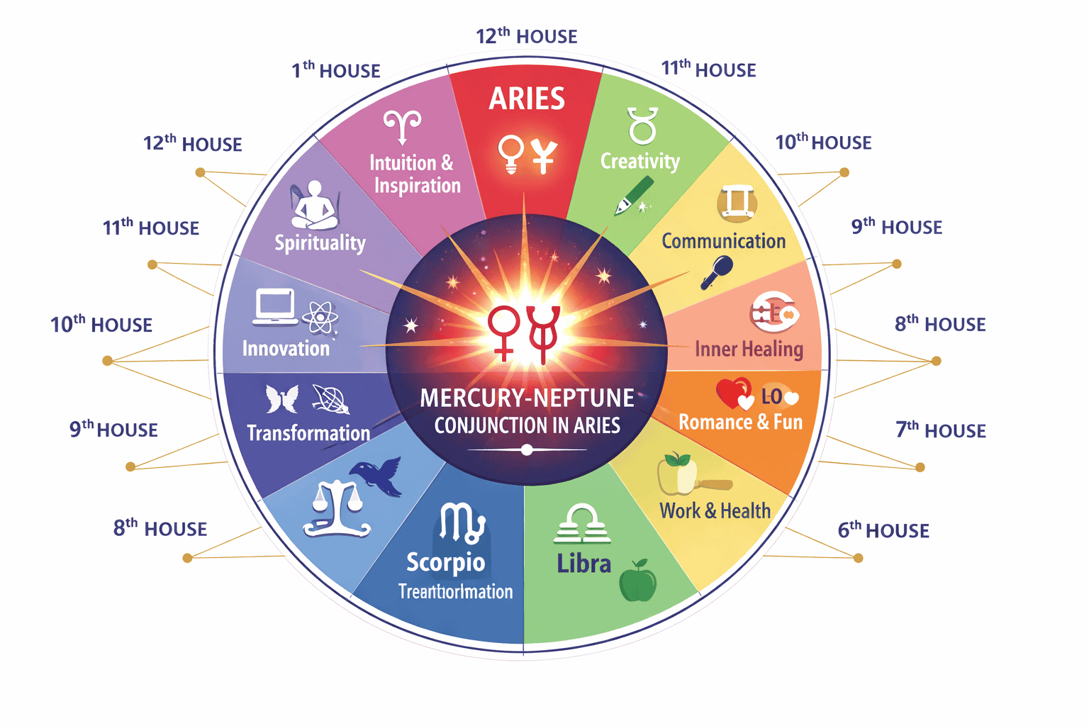 Detailed () presenting a clean infographic-style illustration showing a zodiac wheel with all 12 signs highlighted in