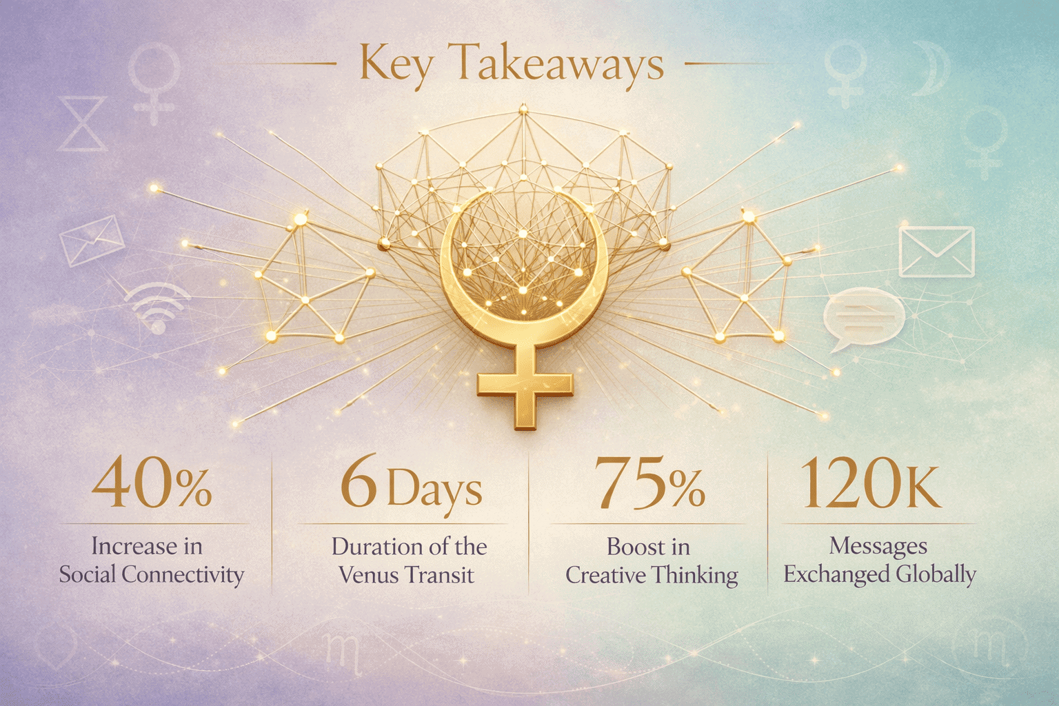 Key Takeaways section image: Elegant celestial infographic with golden Venus symbol transforming into interconnected