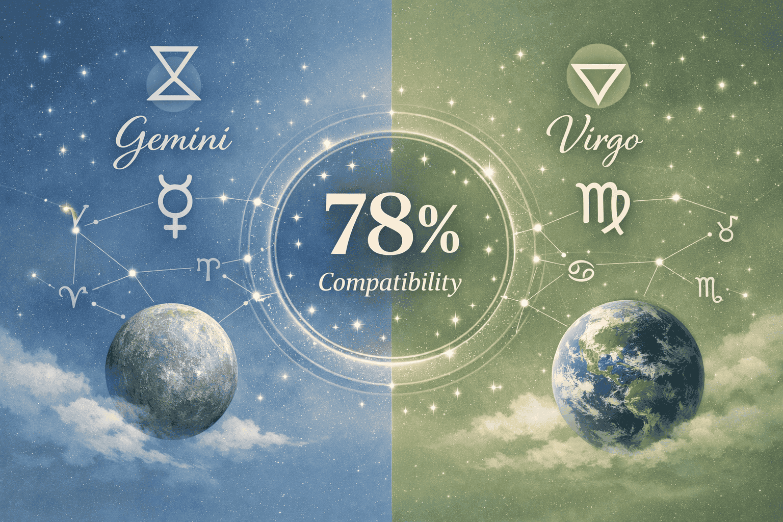 Key Takeaways section visual: Elegant split-screen infographic representing Gemini (air symbol, playful mercury glyph) and