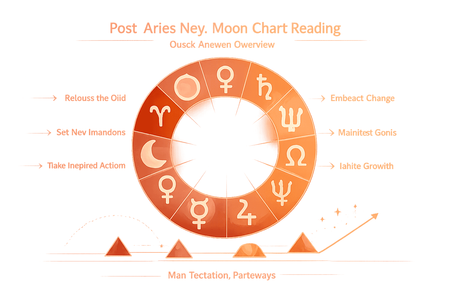Minimalist astrological chart visualization showing a quick answer overview for Post-Aries New Moon Chart Reading, featuring