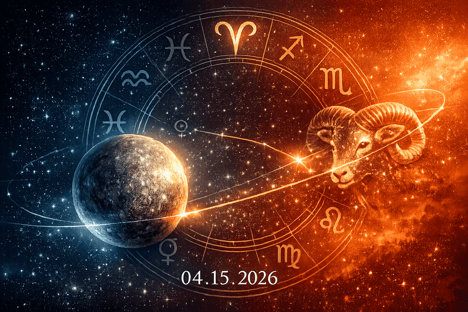 Section 2: What Does Mercury Entering Aries on April 15, 2026 Actually Mean? - Cinematic astronomical illustration showing