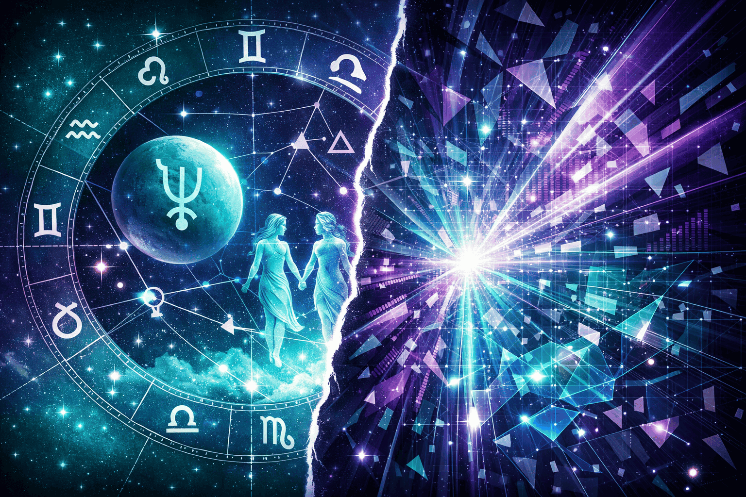 Section 2: What Does Uranus Entering Gemini on April 25, 2026 Actually Mean? - A dramatic split-screen visualization showing