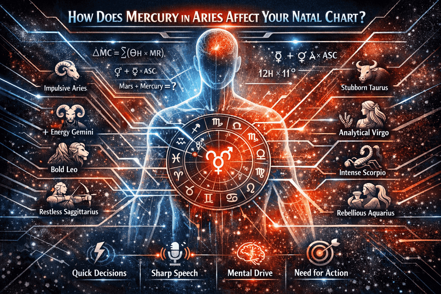Section 3: How Does Mercury in Aries Affect Your Natal Chart? - Complex, layered infographic showing individual natal chart