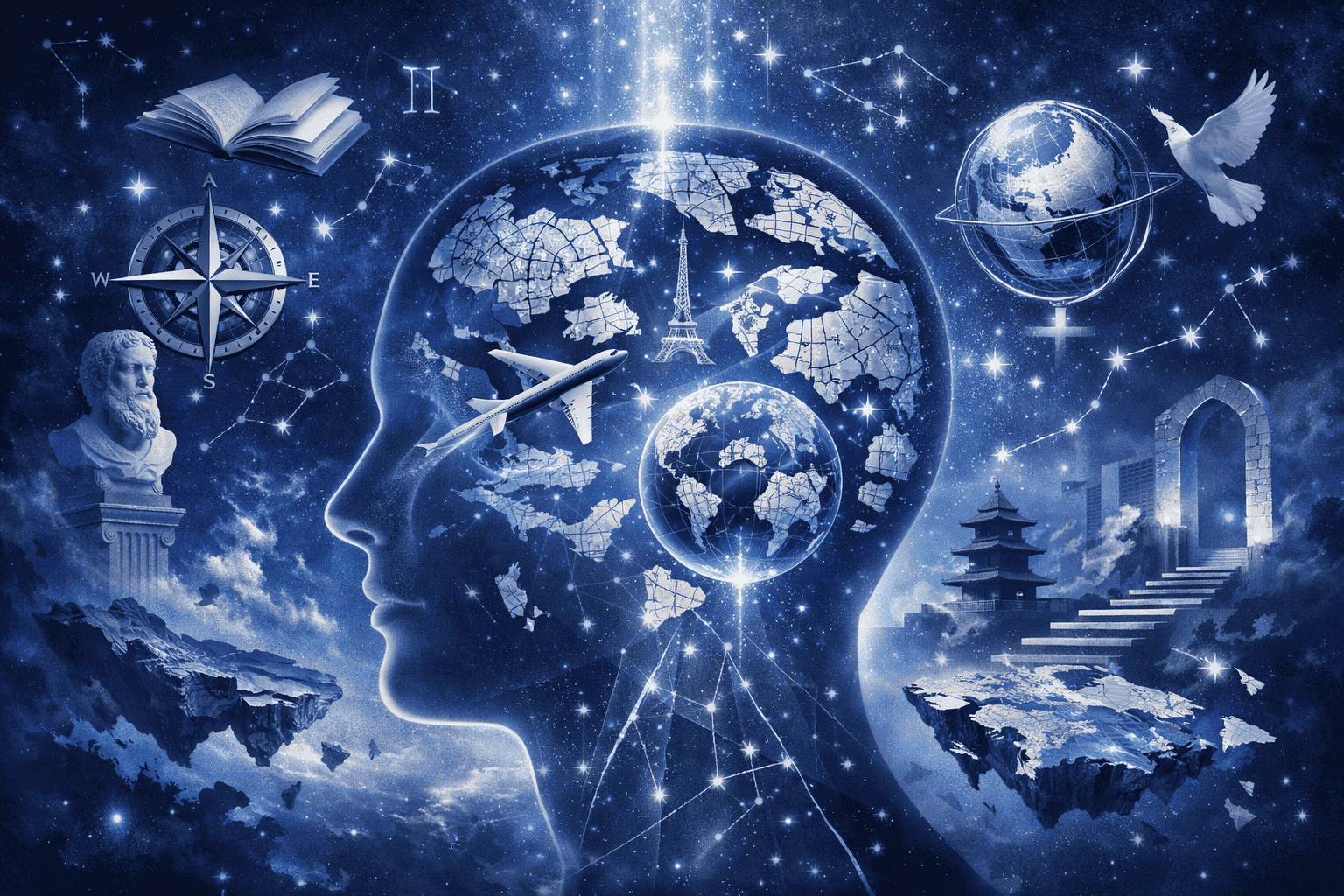 Section 3: How Does Uranus in Gemini Disrupt Ninth House Beliefs and Travel Horizons? - Create a surreal, geographic maps