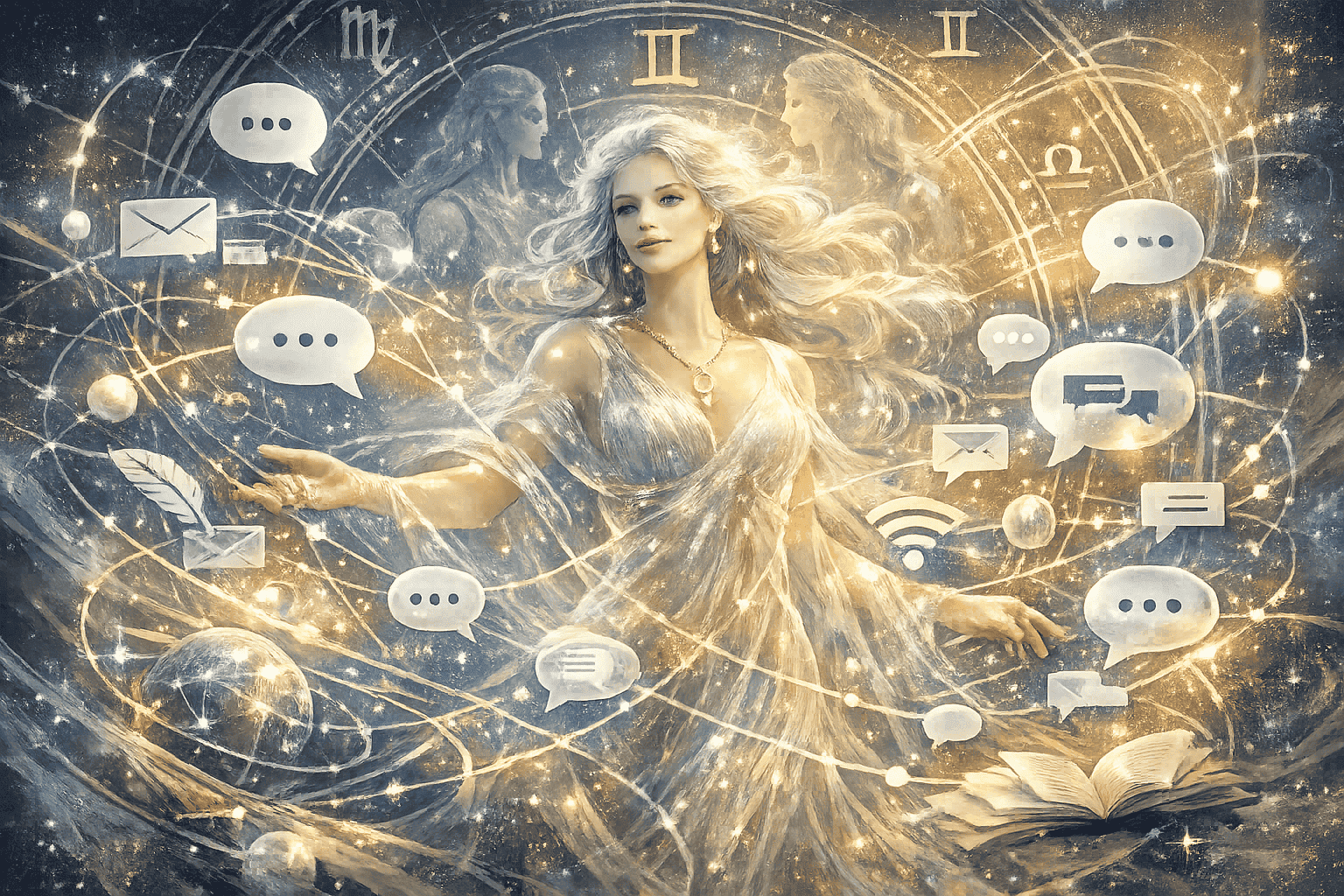 What Does Venus in Gemini Actually Mean section: Photorealistic illustration depicting Venus as an elegant, translucent