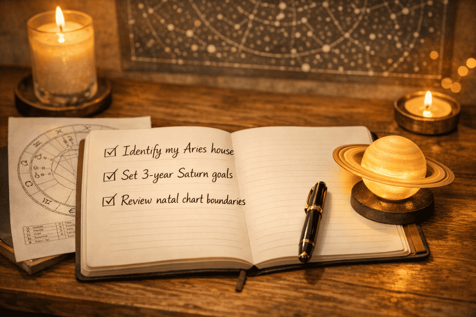 () practical action-guide visual showing a structured checklist or journal spread with handwritten-style entries: 'Identify