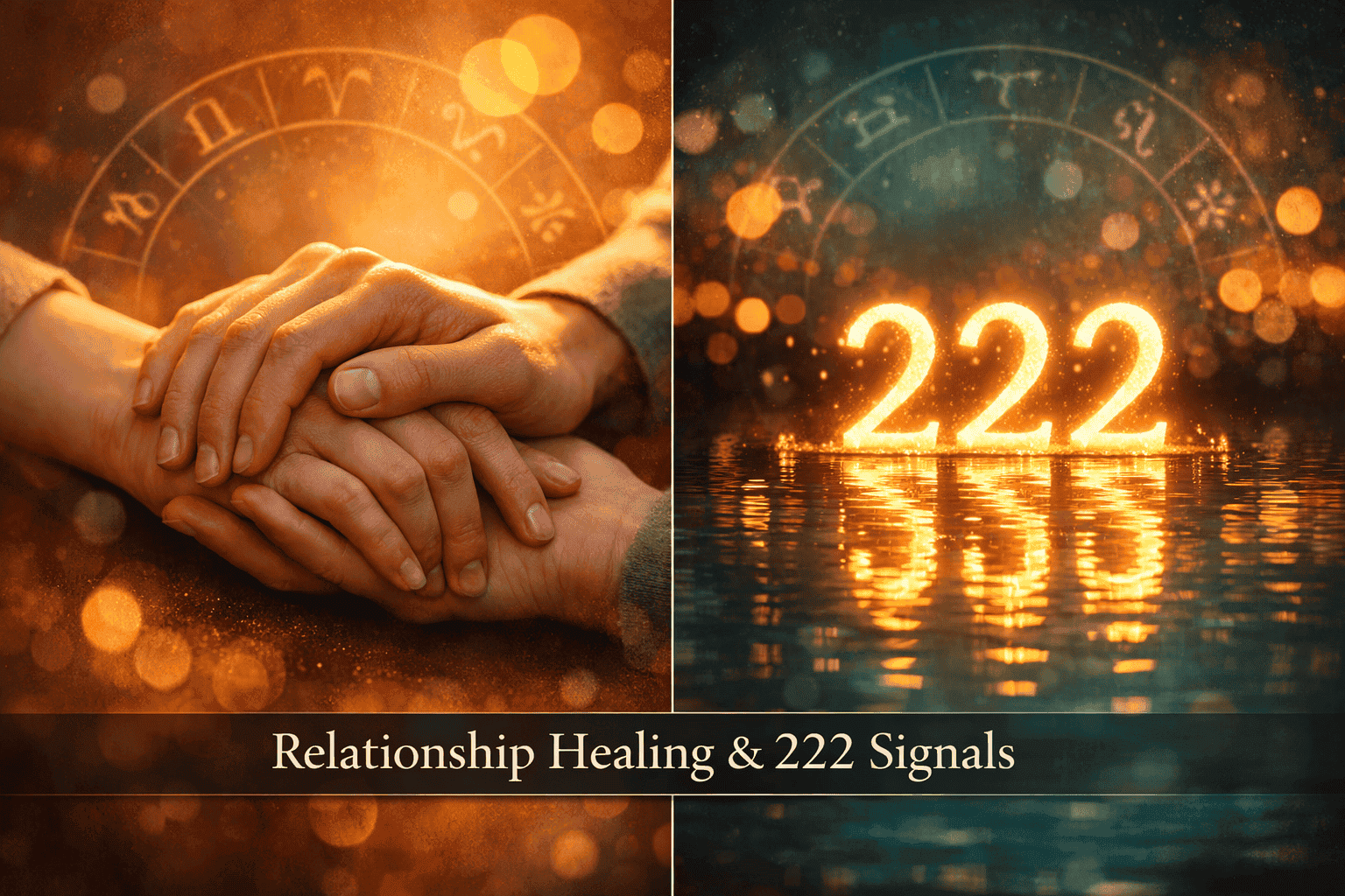 () split-scene composition: left side shows two hands gently clasped representing partnership and relationship healing,