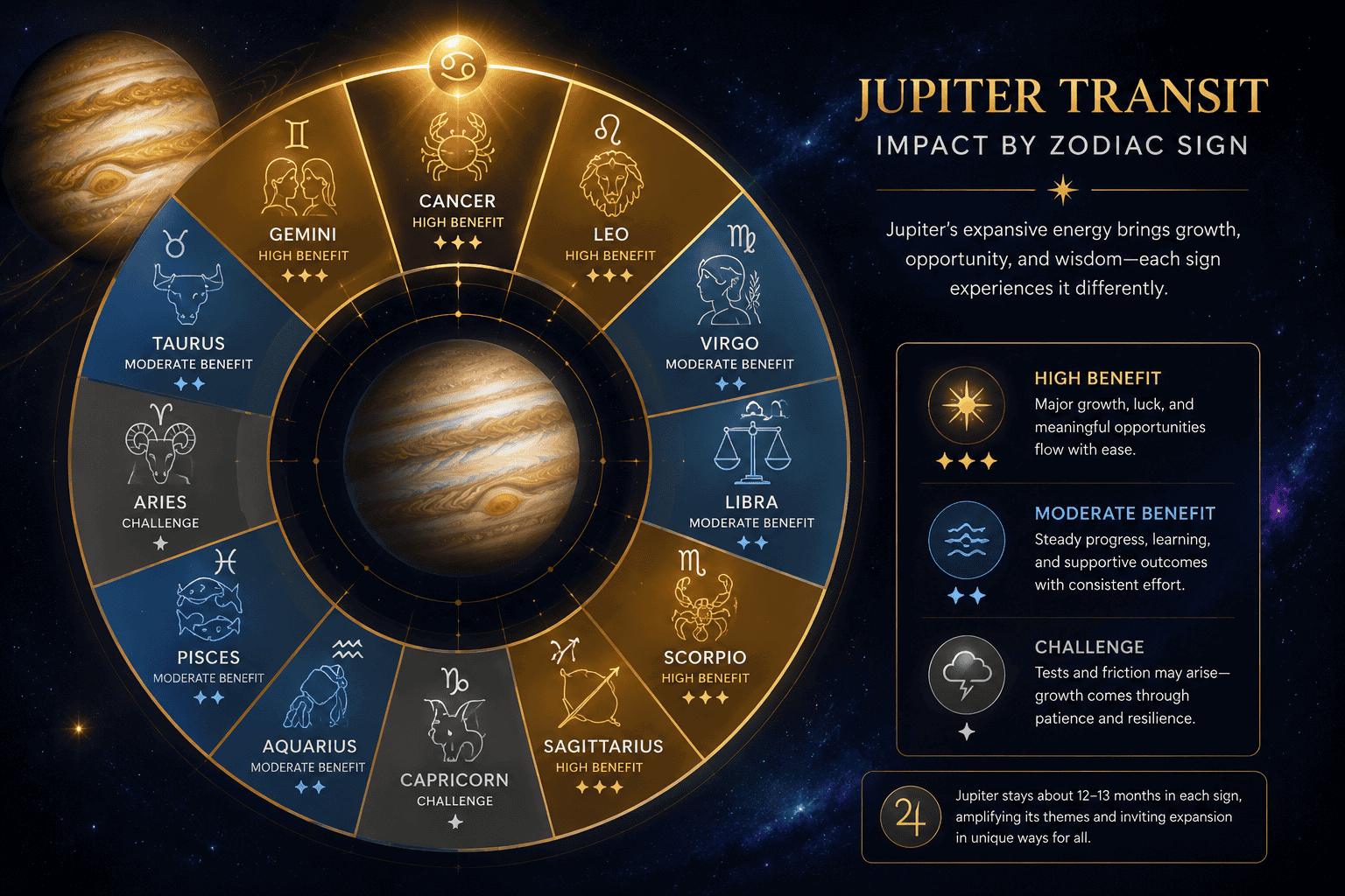 How Does Jupiter in Cancer Affect Different Zodiac Signs?