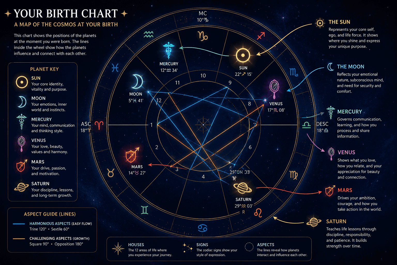What Do the Planet Glyphs Represent in a Birth Chart?